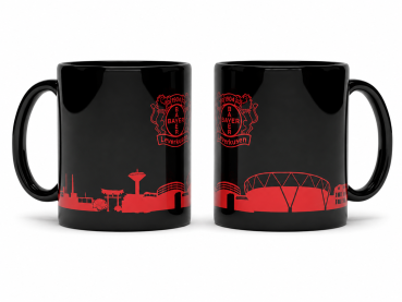 Bayer 04 Leverkusen Tasse Schwarz mit roter Skyline 0,3 L